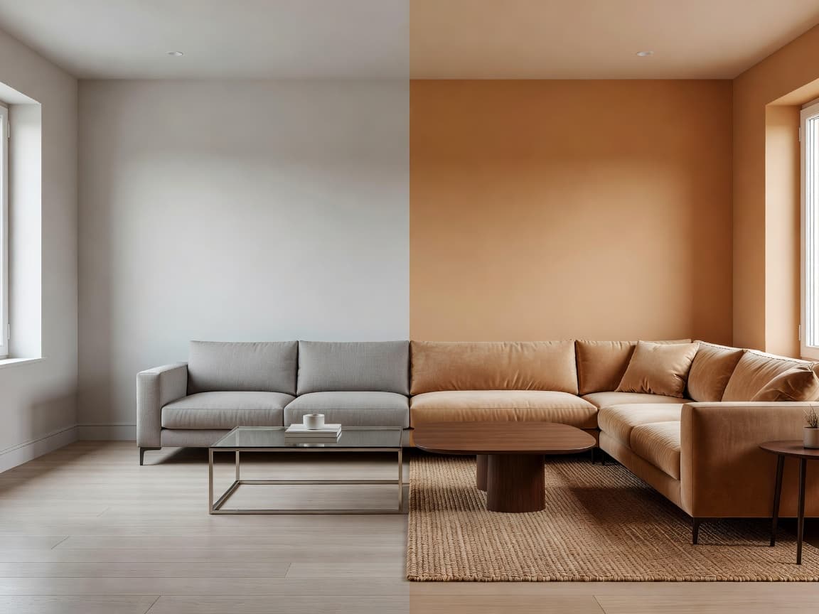 AI interior design app showing a room redesign from a photo