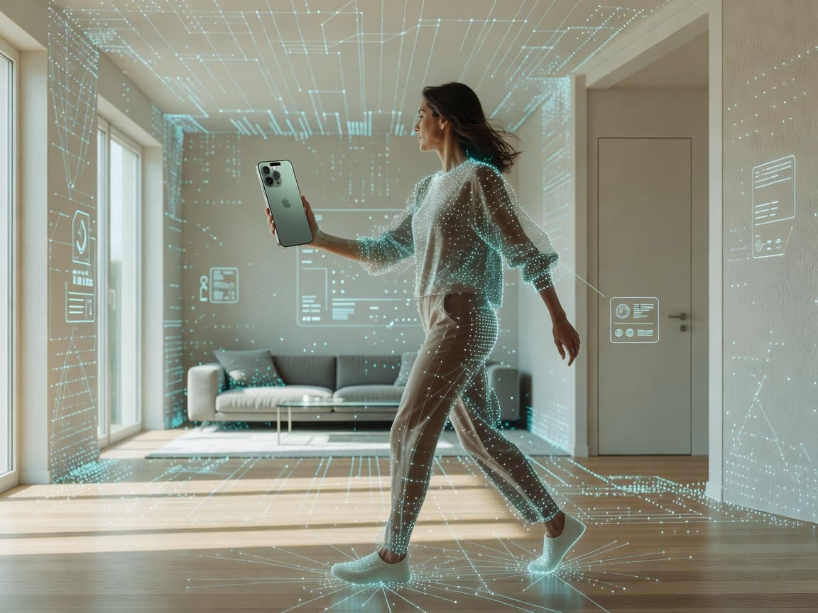 iPhone LiDAR room scanner measuring a living room for a floor plan